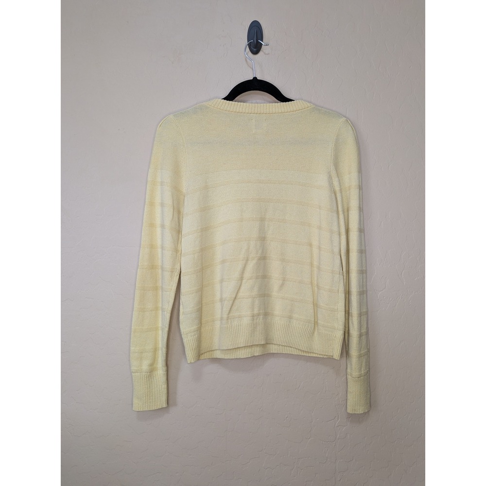 NIC+ZOE Yellow Cotton Cashmere Blend Striped Shoulder Button Sweater Medium - Picture 2 of 7